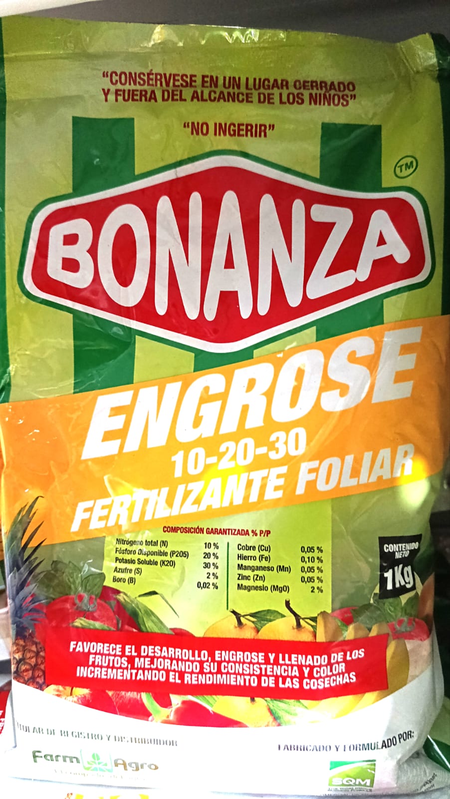 Fertilizante foliar bonanza  engrose  10-20-30 funda de 1 kg