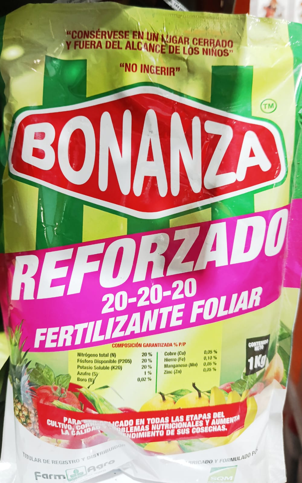 Fertilizante foliar bonanza  reforzado 20-20-20 funda de 1 kg