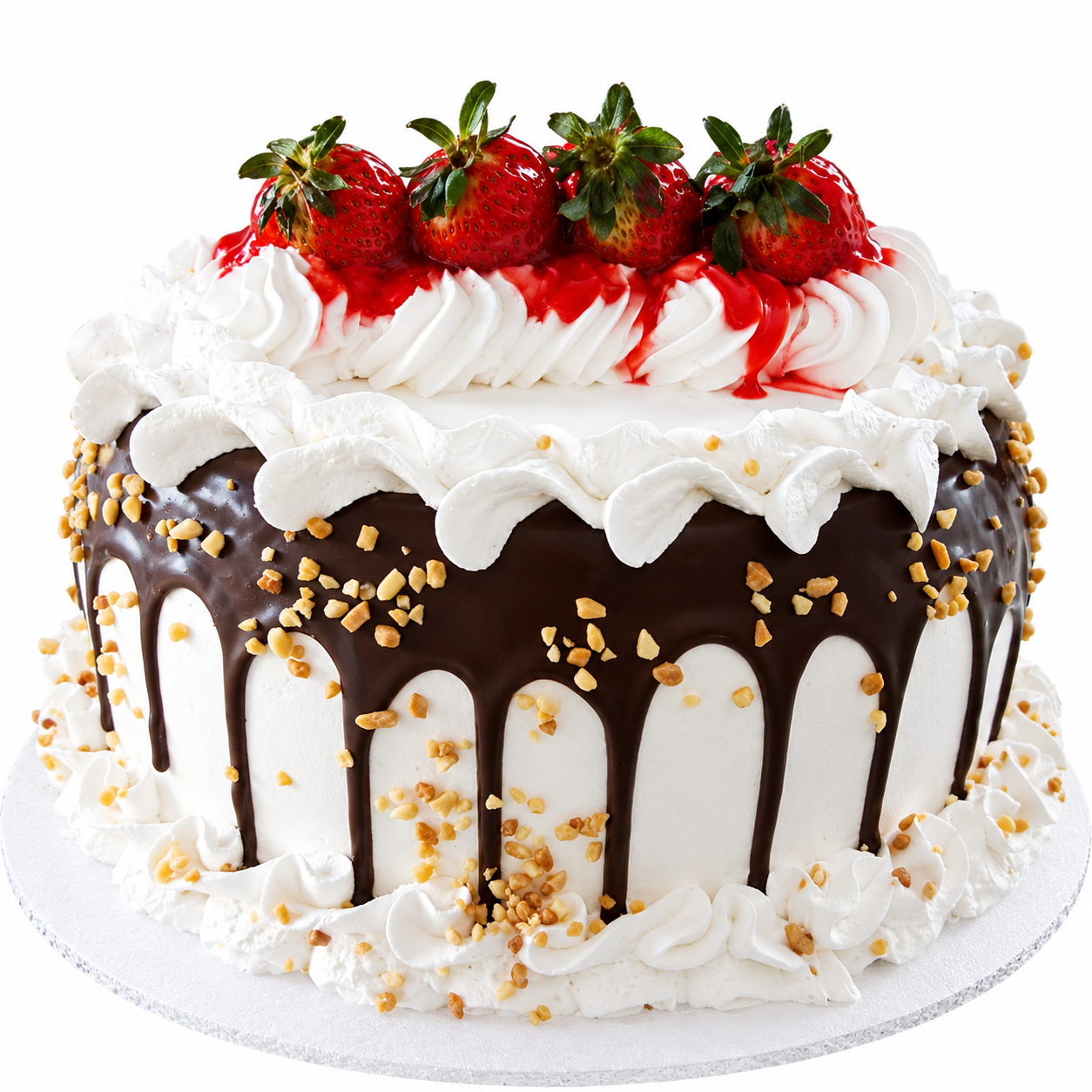 Pastel  de vainilla, chocolate y fresas