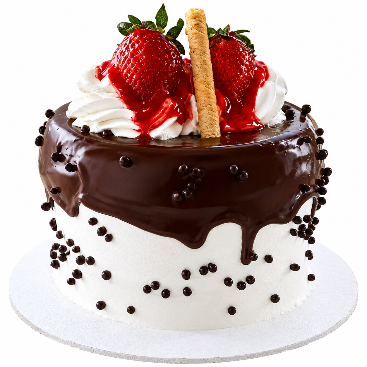 Pastel decorado de chocolate y fresas